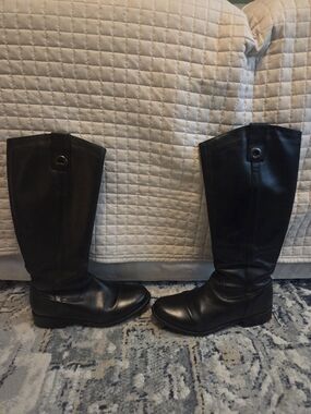 Clarks Black Leather Heeled Riding Boots